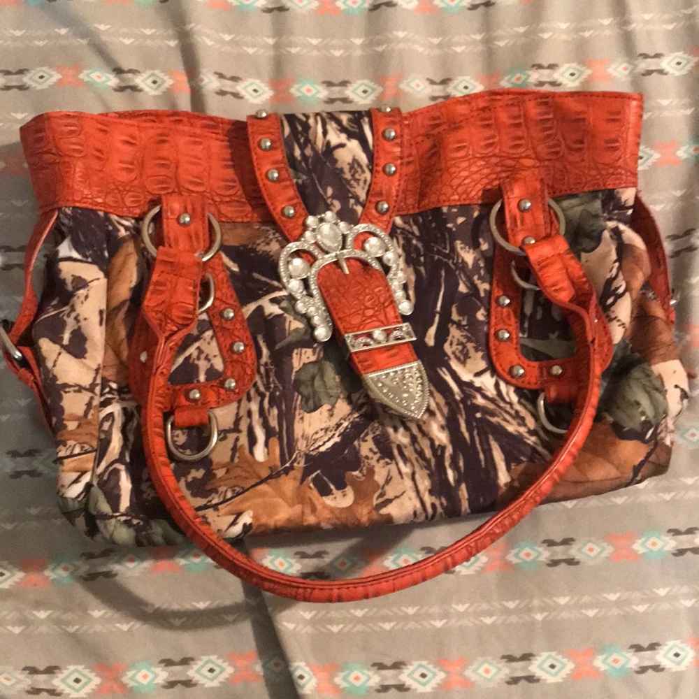 Camo and orange purse